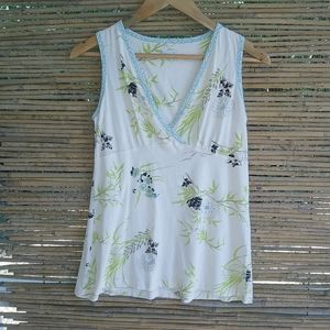 Olian XS Botanical Cotton Sleeveless Top in Lime Turquoise Maternity